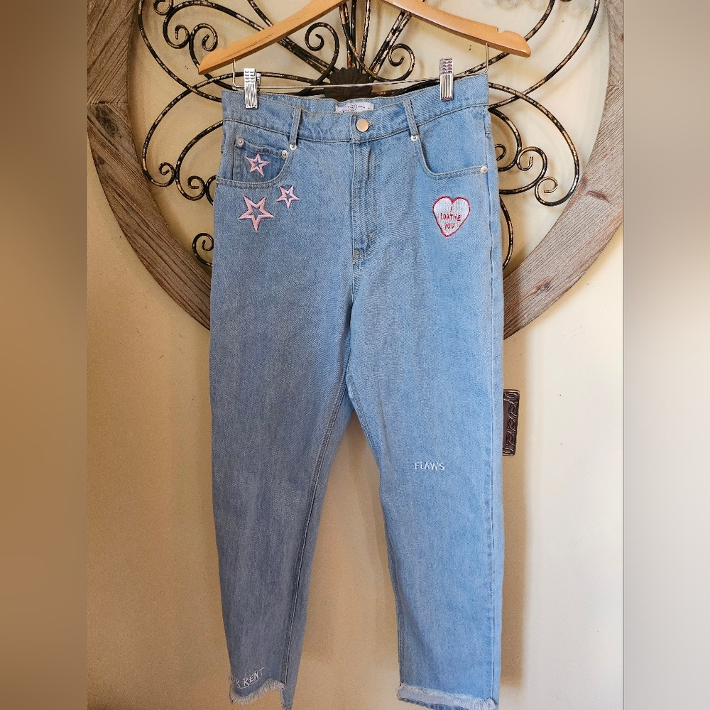Tee Ink Distressed Patchwork Patch Jeans Star Heart Unique Original
